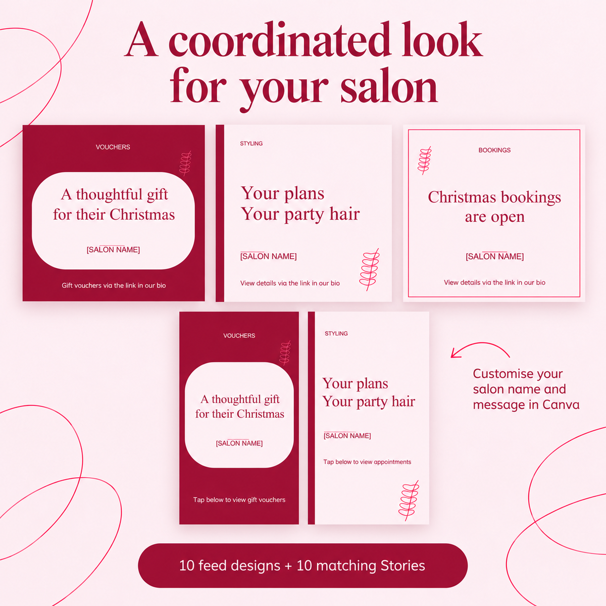 Examples of the kit's Instagram feed posts and vertical Stories