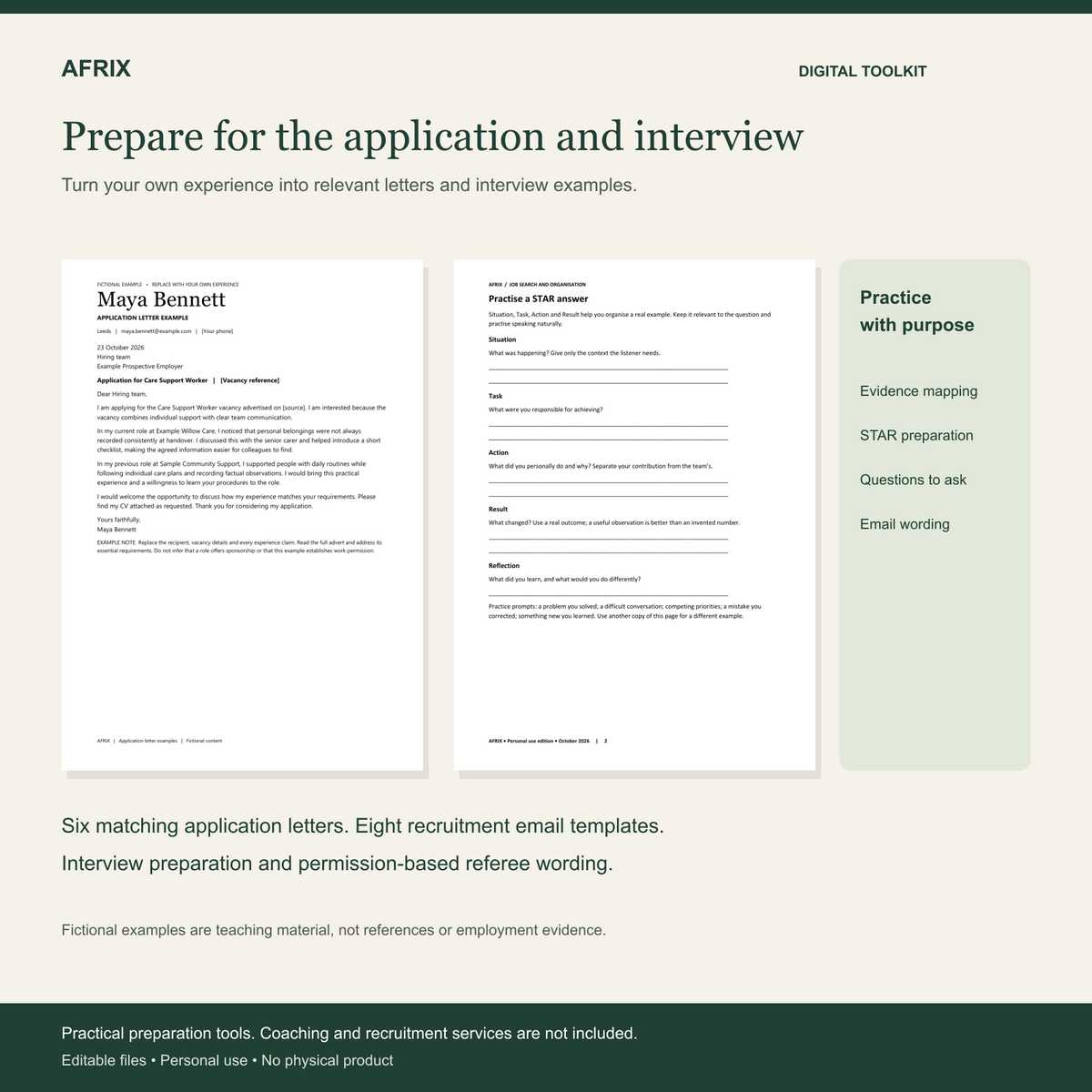 04 Application Preparation — actual AFRIX toolkit files and fictional examples